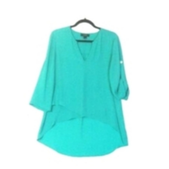 Alfani Blouse Women's L Foam Green Roll Tab Sleeve V Neck Lightweight Cruise - Picture 1 of 9